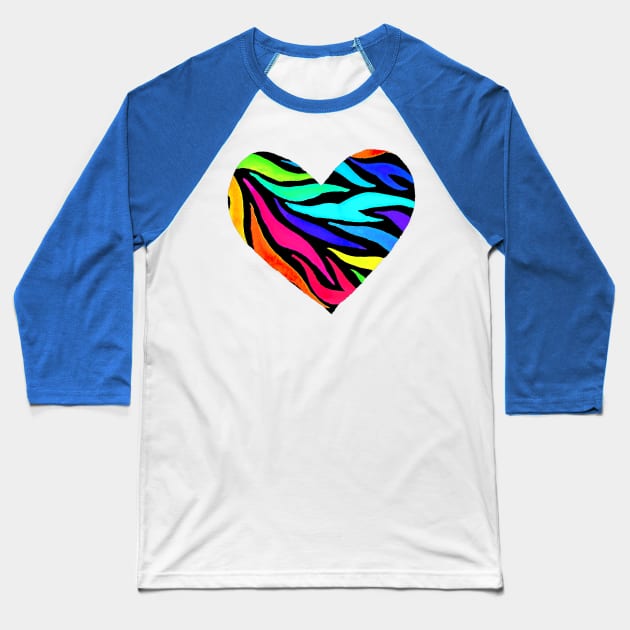 Rainbow Zebra Print Heart Baseball T-Shirt by KelseyLovelle